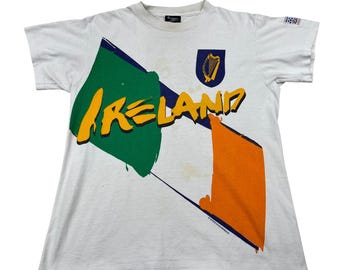 Vintage 1994 World Cup USA Ireland Soccer T-Shirt White Pacific Outlook Mens M
