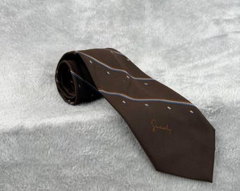Vintage Givenchy Gentlemen Paris Tie Brown Diagonal Stripe Logo Silk Blend Mens