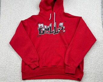 VTG Chicago Bulls Hoodie Hanes Activewear Red Graphic NBA Mens XL 90s Pullover