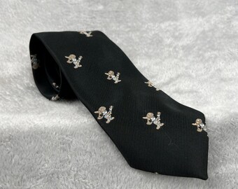 Vintage Cervantes Guitar Mouse Necktie Black Embroidered Novelty Music USA