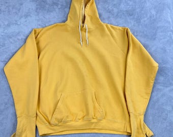 Vintage Blank Pullover Hoodie L Yellow Men Streetwear Retro Made in USA