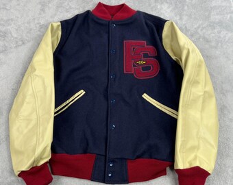 VTG Fresno State Bulldogs Wool Leather Varsity Jacket 42 Blue Men Streetwear