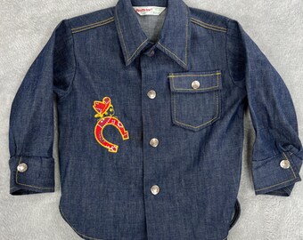 Vintage Health-Tex Selvedge Denim Jacket 4T Blue Kids Western Snap Front Shirt