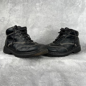 Vintage Dr Martens AW004 Boots 12 Black Leather Made In England Work Lug VTG DOC DR Martens AW 004 Chunky Lug Sole England Combat  main image 2