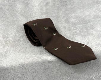Vintage Schreiter Audubon Mallard Duck Necktie Brown Preppy Hunting Mens