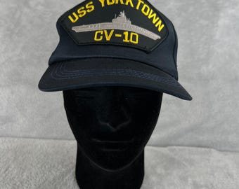 Vintage USS Yorktown CV-10 Trucker Hat Black Men Navy Military Made in USA