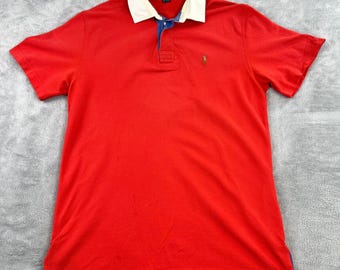Vintage Polo Ralph Lauren Rugby Shirt M Red Contrast Collar Pony Preppy Mens