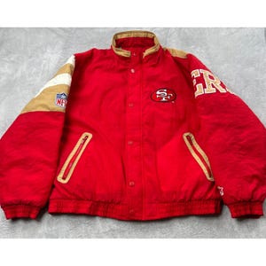 VTG Starter San Francisco 49ers Puffer Jacket Red Gold XL 90s Bomber Big Logo
