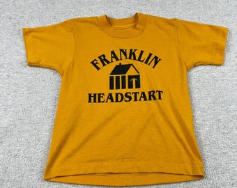 VTG Franklin Headstart Kids T-Shirt Single Stitch Mustard Yellow Graphic Tee