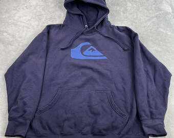 Quiksilver Vintage Logo Fleece Hoodie XL Blue Men Y2K Surf Streetwear Pullover