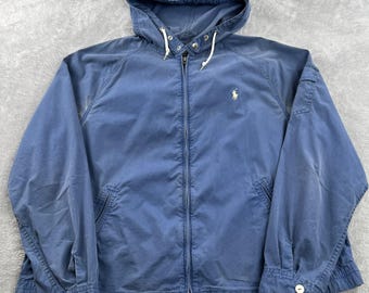 Polo Ralph Lauren Vintage Hooded Windbreaker 2XL Blue Men Cotton Canvas Jacket