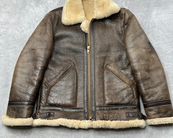 VTG 60s 70s Sheepskin B3 Flight Bomber Jacket 40 Talon Thick Shearling Aviator