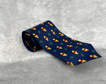 Vintage Disney Winnie the Pooh Shamrock Silk Necktie Navy St Patricks Day Mens