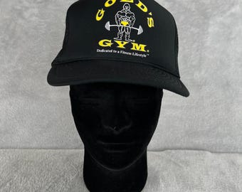 Vtg 90's Gold's Gym Trucker Hat Black Bodybuilding Mesh Snapback Very Clean