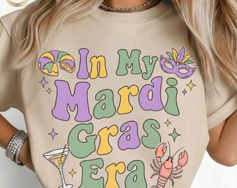 PNG de la época del Mardi Gras 2026, Sublimación retro del Martes de Carnaval, Camiseta preppy para desfile de carnaval, Máscara de la época de Nueva Orleans para mujer (DTF)