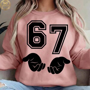 67 with Stylized Hands PNG, Modern Graphic Design (Digital Download)
