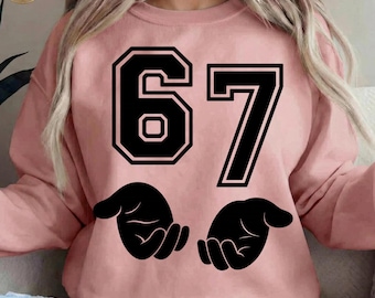 67 with Stylized Hands PNG, Modern Graphic Design (Digital Download)