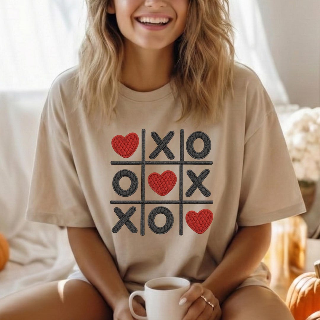 Faux Embroidery Valentine PNG | Tic Tac Toe Love Sublimation Design ...