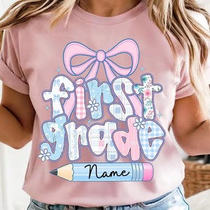 Custom Kids Name PNG, Back to School Girl Shirt, Preppy First Grade Design, Personalized Elementary Student Outfit, Digital Download