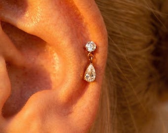 Helix Piercing Jewelry, Titanium Cartilage Earring, Flatback Labret Stud 16G, Sensitive Ears, Waterproof Tarnish Free, Gold Silver Dangle