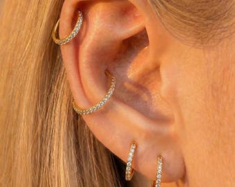 Anello in titanio con diamante per elice, cartilagine, naso, clicker, daith, trago, conchiglia, humgie, 6 mm, 8 mm, 10 mm, 12 mm, oro, argento, impermeabile, inossidabile