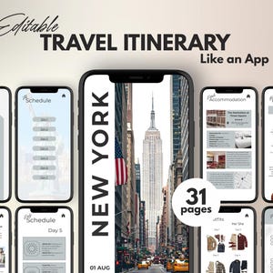 Redigerbar resplan: Mall för resor till New York (redigerbar Canva, semesterguide för NYW)