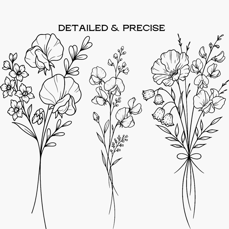 Sweet Pea Birth Flower Tattoo Design SVG, Minimalist Floral Line Art ...