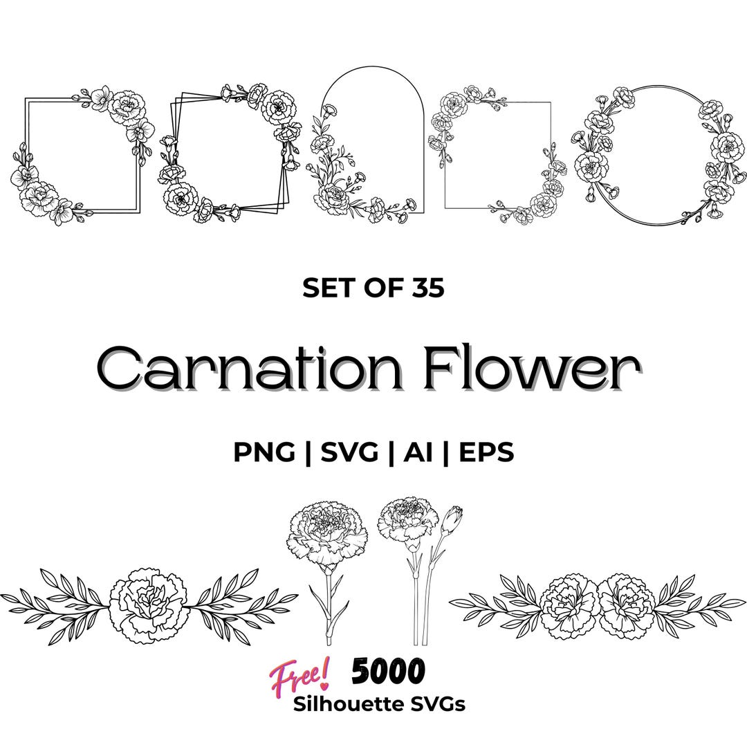 Carnation Flower Line Art SVG Bundle, Botanical Outline (download) - Etsy