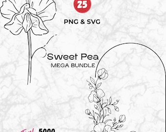 Pacote de imagens SVG da flor ervilha-de-cheiro, símbolo do mês de nascimento (download instantâneo)