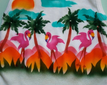 Pink Flamingo Tank Top, Hand Painted, Organic Cotton, Trendy