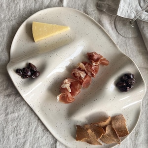 Ceramic Serving Tray | Stoneware Charcuterie Board | Wavy Tapas Platter for Appetizers & Wine Night | Beige