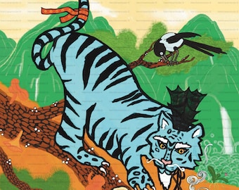 韓国の虎とカササギの版画、ムンベド絹本民芸品 - Etsy 日本