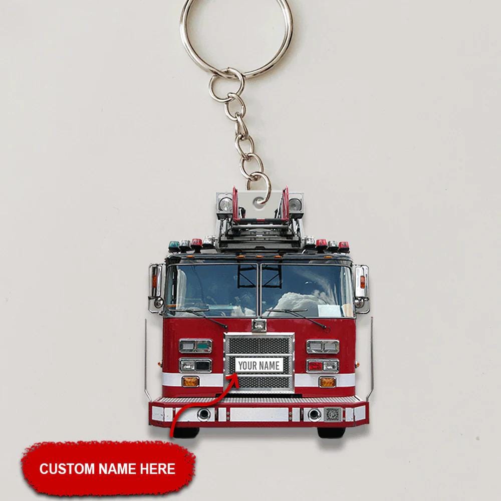 Keychain Fire Design Custom Fire Truck Keychain, Personalized Firefighter Gift, Fireman ...