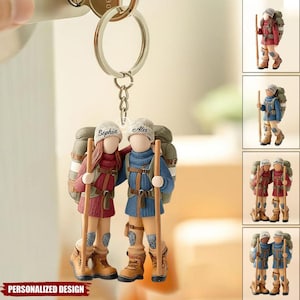 Custom Hiking Partners For Life Keychain, Personalized Mountain Trekking Keyring, Outdoor Lover Gift For Couple, Backpack Bag Charm Keepsake