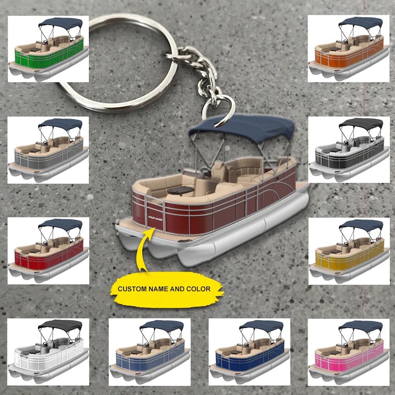 Custom Pontoon Boat Keychain, Personalized Boating Acrylic Keyring ...