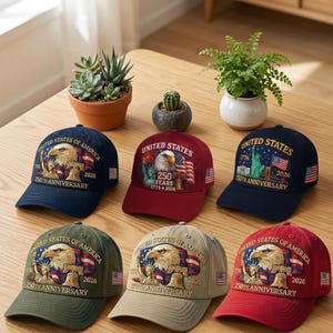 USA 250th Anniversary Eagle Baseball Cap, Patriotic 1776–2026 Adjustable Cotton Hat