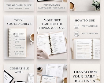 The Growth Guide | Personal Development Workbook | Goal Planner | Habit Builder | Self-Improvement PDF (90 Pages)