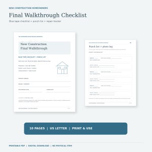 New Construction Final Walkthrough Checklist - Blue Tape Guide, Punch List & Repair Tracker | Printable PDF | Instant Download