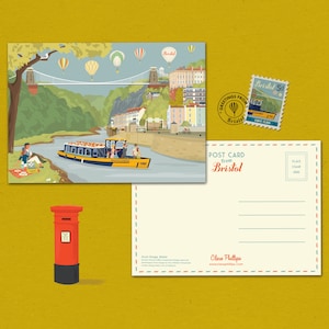 Bristol Postcard Suspension Bridge Avon Gorge Illustration