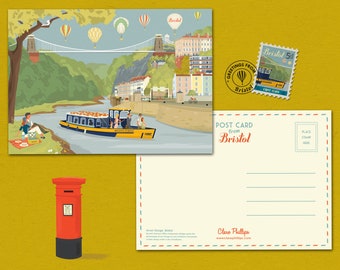 Bristol Postcard Suspension Bridge Avon Gorge Illustration