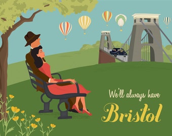 Bristol Greetings Card - Suspension Bridge (Sitting Couple)