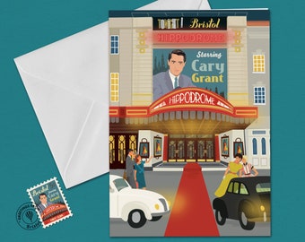 Bristol Greetings Card Bristol Hippodrome with Cary Grant Illustration