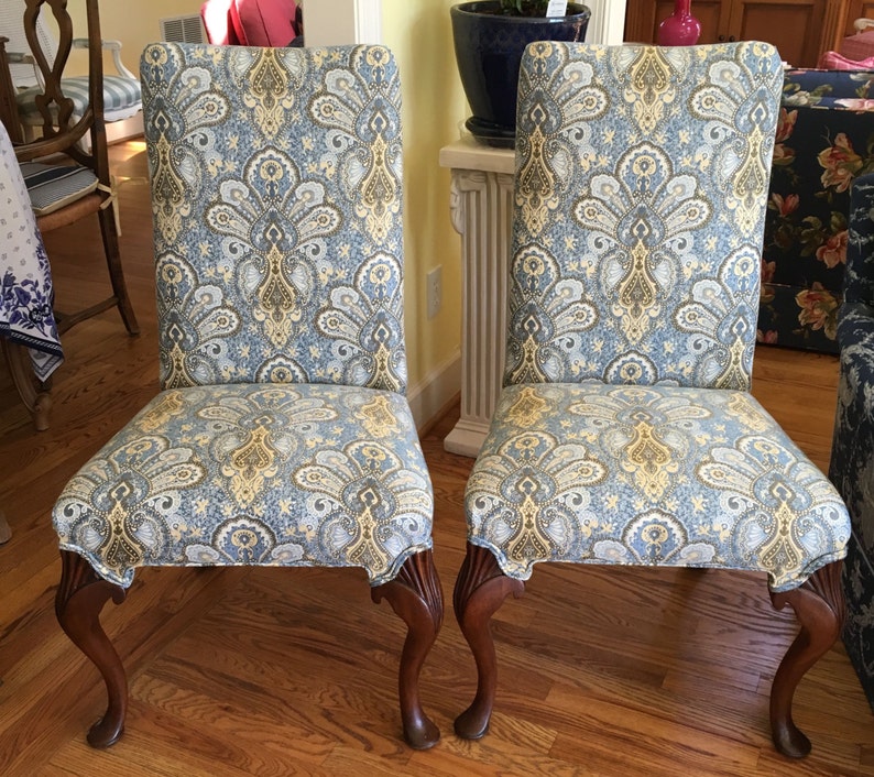 Pair Of Hostess Or Desk Chairs In Woven Pattern Totally Refurbished Shipping Varies