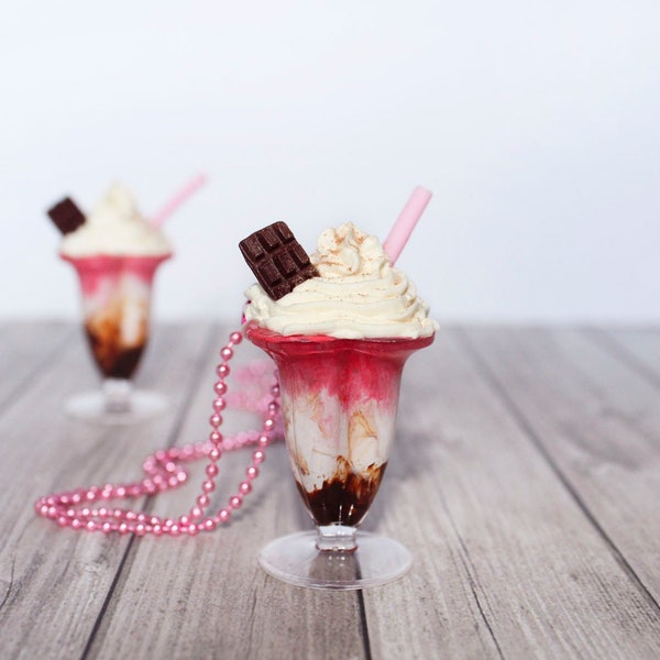 Milkshake Collier-Napolitain Milkshake Collier-Miniature Nourriture pendentif-Pink Drink Collier-Chocolat Bijoux-Chocolat amoureux cadeau