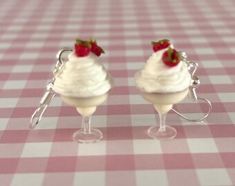 Ice Cream Earrings - Strawberry Ice cream Earrings - Whipped Cream earrings - Miniature Food Earrings - Sweet Lolita Jewelry  - Food jewelry
