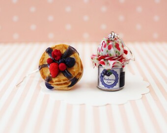Breakfast Earrings - Berry Fruits Earrings - Blueberry Jam Earrings - Pancake earrings -Food Earrings Miniature Food jewelry-Pancake Jewelry