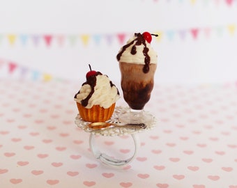 Cupcake Ring-Milkshake Ring-Chocolate Jewelry-Summer Jewelry-Chocolate Milkshake Jewelry-Food Ring-Mini Food Jewelry-chocolate lover Jewelry