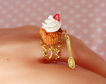 Cupcake Ring - Pink Cupcake Ring - Pastry Ring -Tea Party Ring - Marie Antoinette Ring - mini Food Jewelry - Food Ring _ Kawaii Ring
