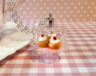 Cupcake Jar Necklace - Cupcake Necklace - Cherry Pastry Necklace - Food Necklace - Glass jar kawaii Necklace - Miniature Food Jewelry