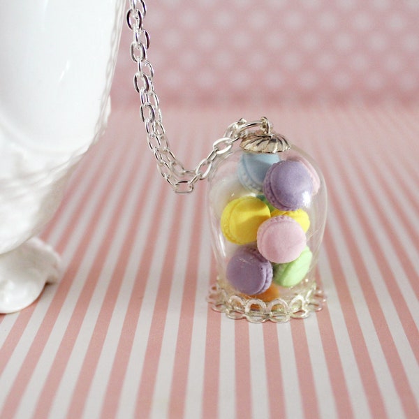 Collier bocal macaron - collier macaron - collier macarons arc-en-ciel - collier nourriture - collier kawaii bouteille - bijoux alimentaires miniatures